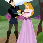 Aurore, la belle au bois dormant, son prince et leurs enfants 